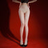 Model wearing Silver Silk Two-color Jacquard Stockings against a red background with high heels.