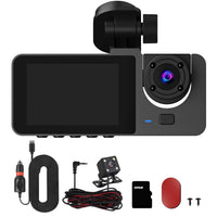 3-Channel Dash Cam with Front, Interior & Rear Cameras, 32GB Card