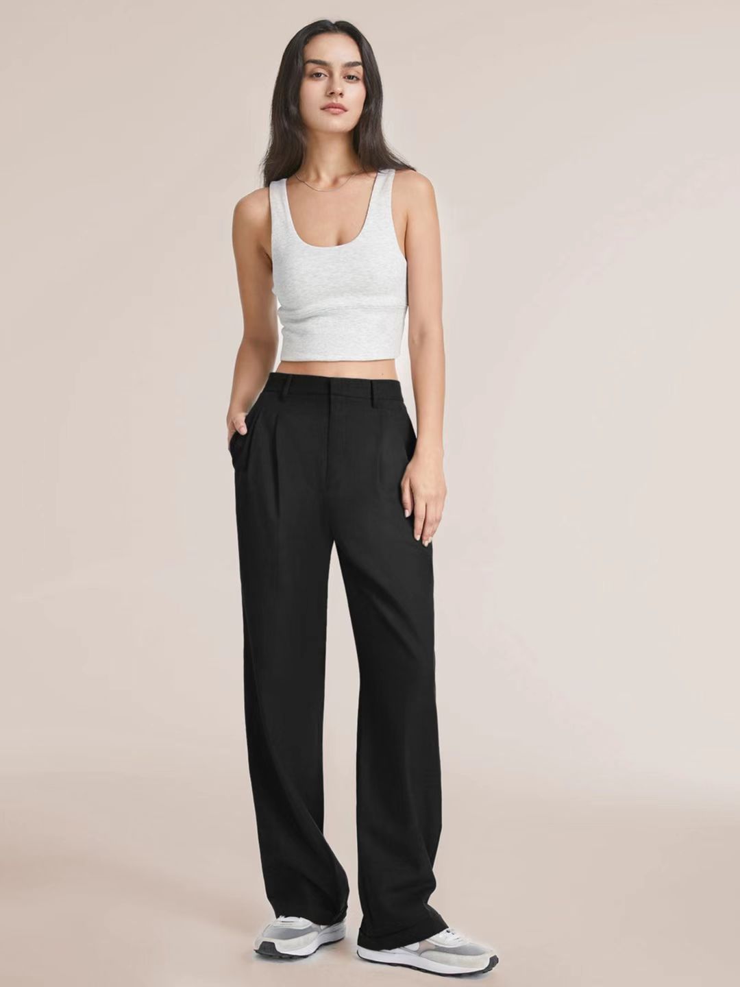 Women's high-waist wide-leg trousers with pockets - view 12