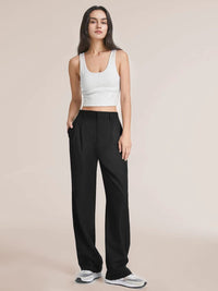 Women's high-waist wide-leg trousers with pockets - view 12