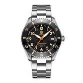 Subnautica Automatic Diver Watch with black dial and stainless steel bracelet, designed for diving and daily wear.