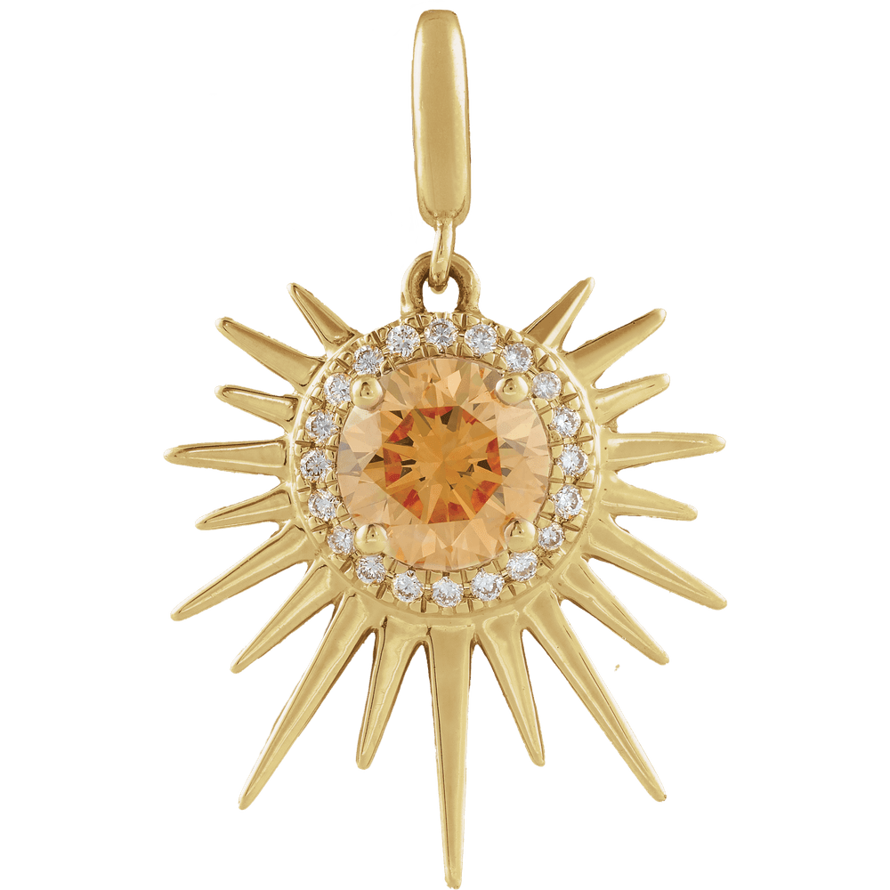 Soleil Auréa Pendant 14K Gold Citrine & Diamond Halo Sun | Silver Fox Sales