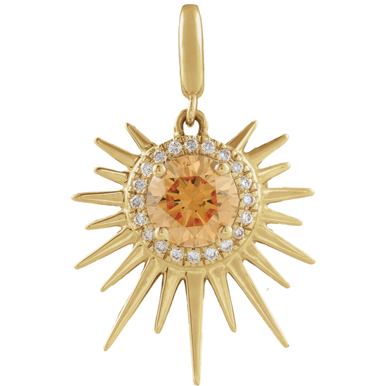 Soleil Auréa Pendant 14K Gold Citrine & Diamond Halo Sun