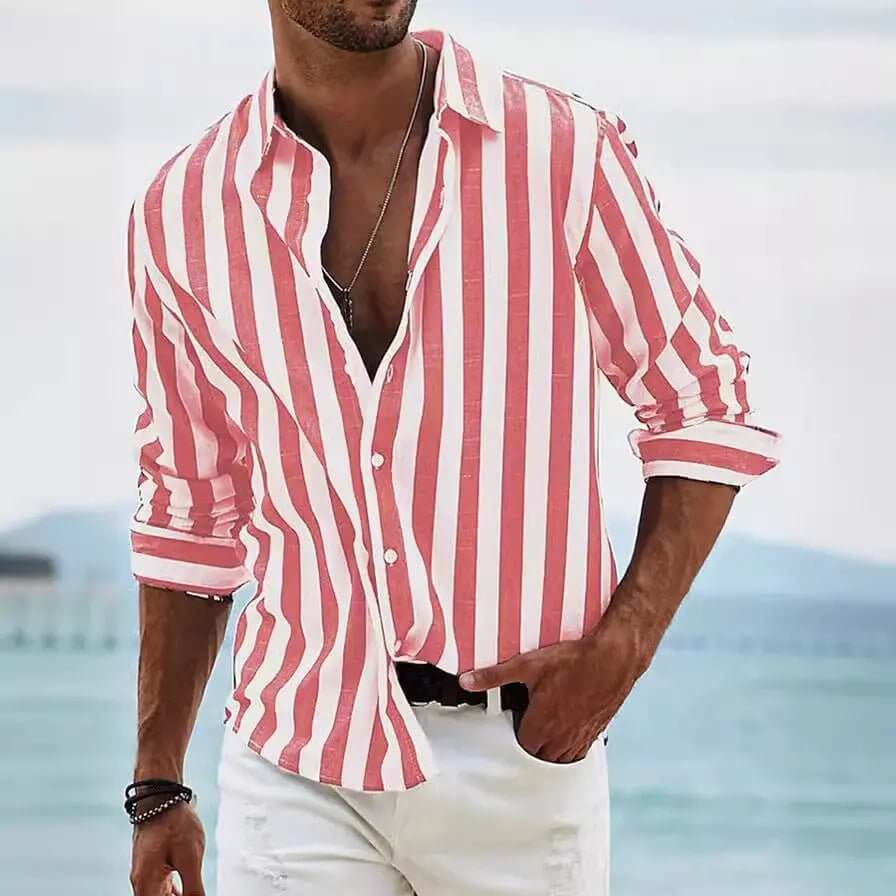 Striped Print Casual Loose Long-sleeved Shirt
