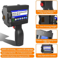 12.7MM Portable Handheld Inkjet Printer for Production Date Barcode Label Coding Machine Batch Number QR Quick Drying