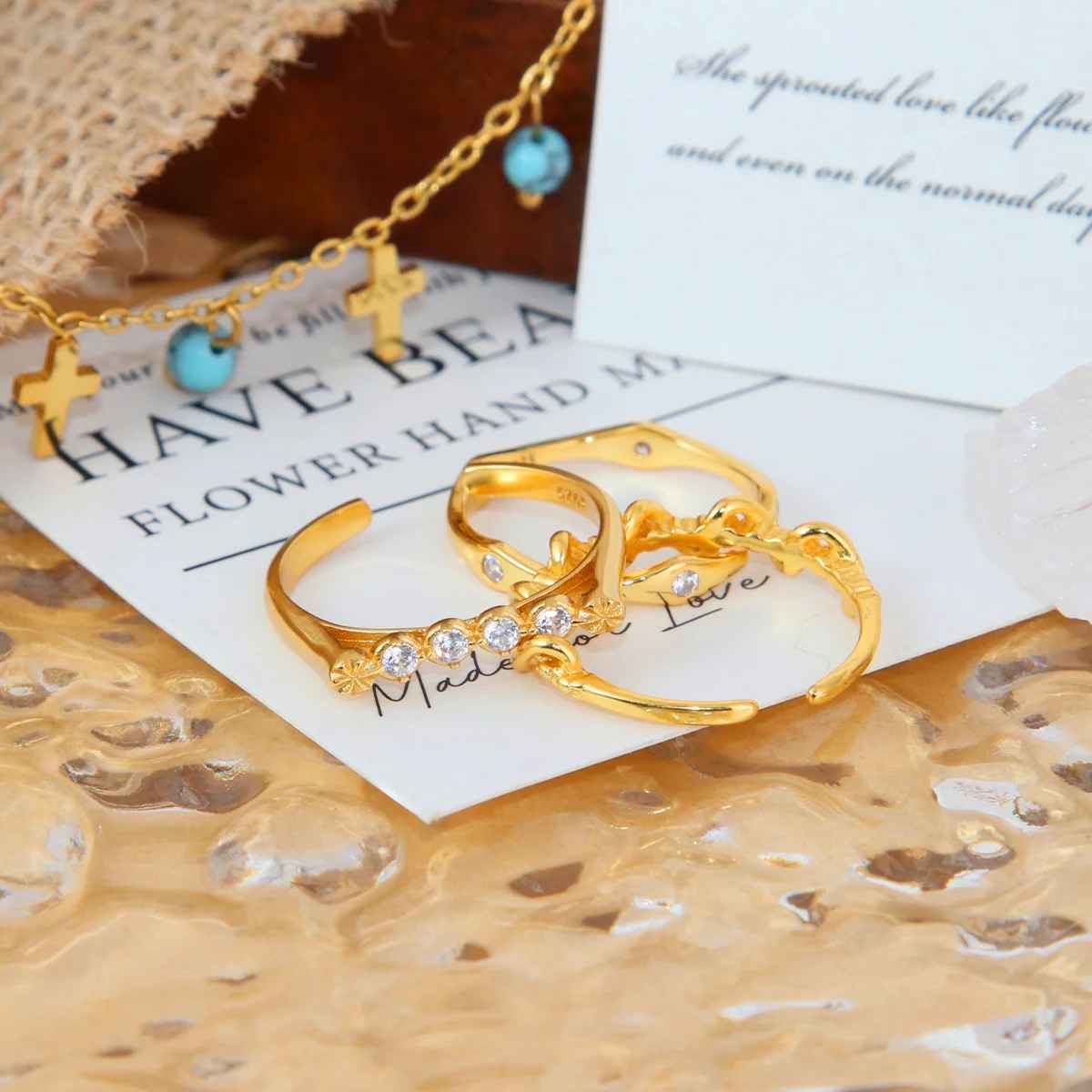 Lumière Dorée Adjustable Gold Zirconia Ring | Silver Fox Sales