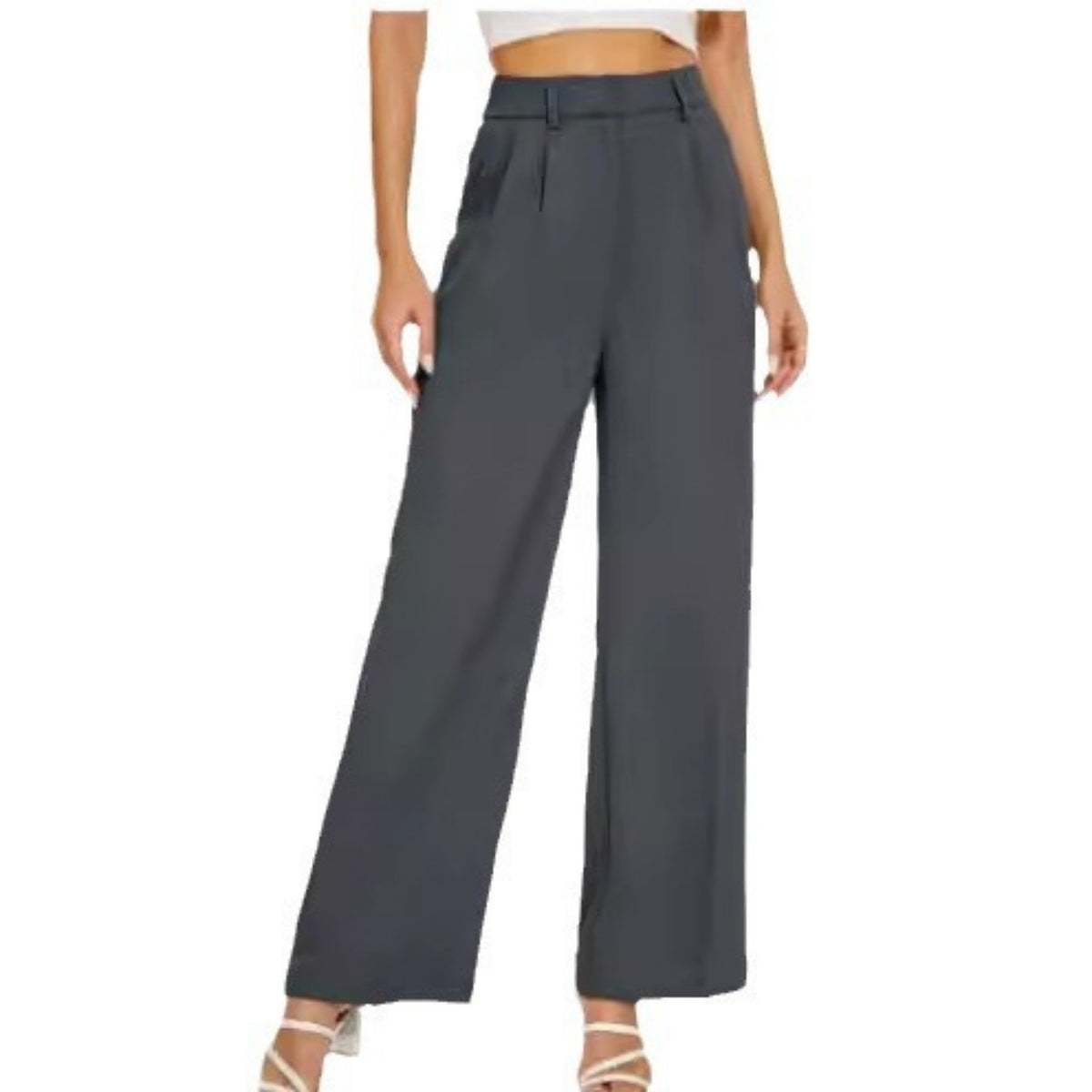 Women's high-waist wide-leg trousers with pockets - view 13