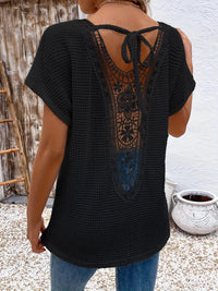 Womens Lace-Panel V-Neck Fashion T-Shirt | Silver Fox Sales