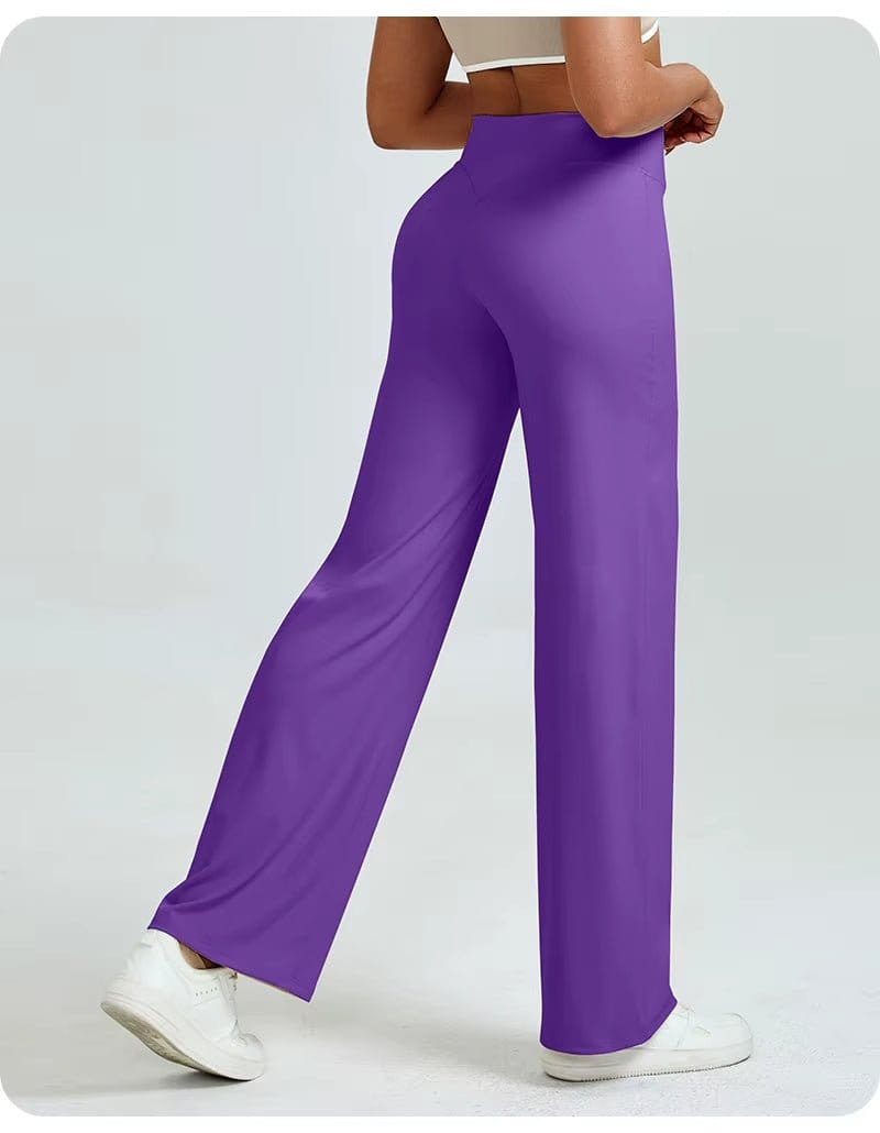 High-Waisted Straight Leg Yoga Pants for Women - Butt Lifting Loose Fit Workout Trousers for a Slimming Effect