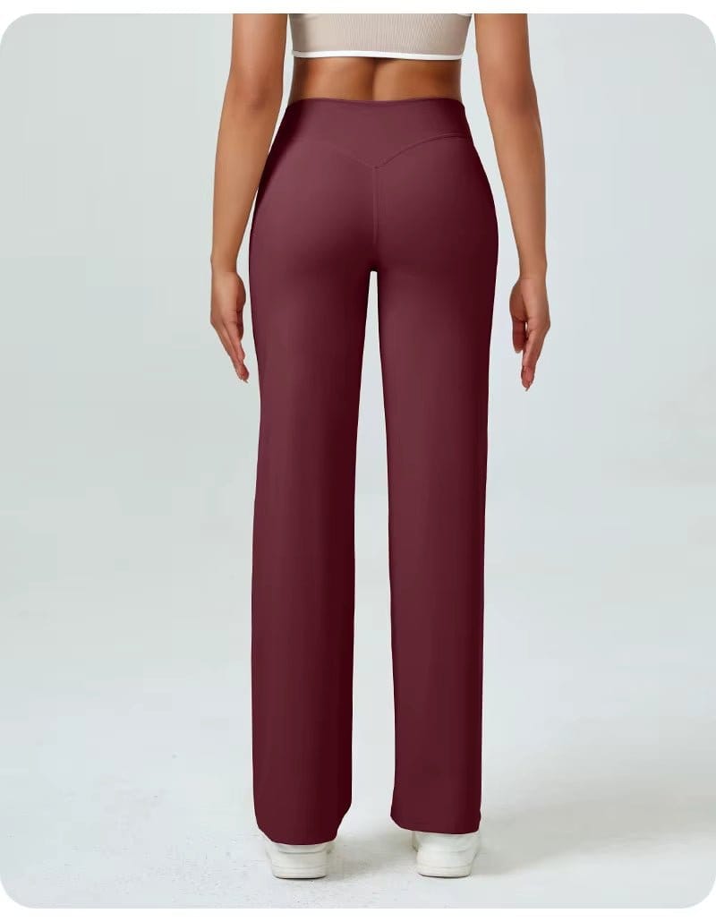 High-Waisted Straight Leg Yoga Pants for Women - Butt Lifting Loose Fit Workout Trousers for a Slimming Effect