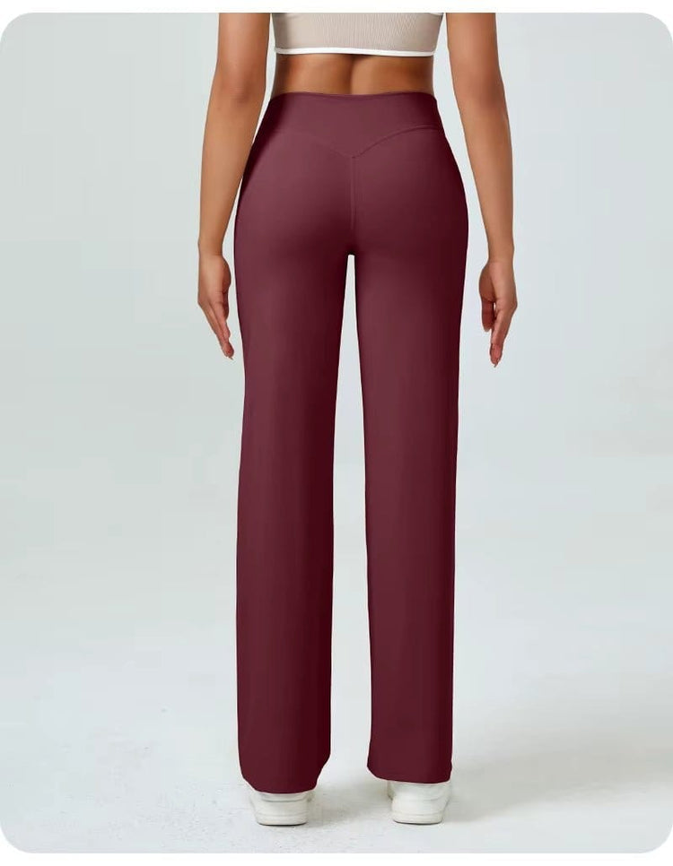 High-Waisted Straight Leg Yoga Pants for Women - Butt Lifting Loose Fit Workout Trousers for a Slimming Effect