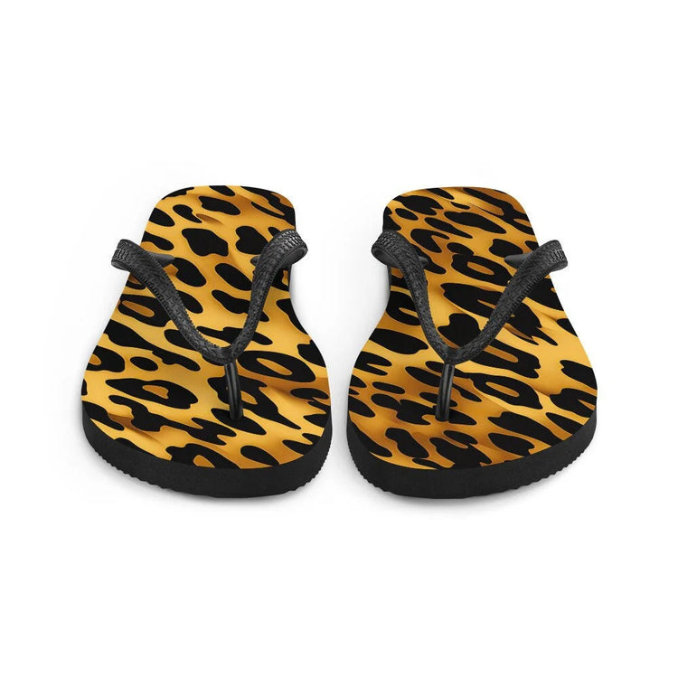 Emerald leopard print flip flops with stylish leopard pattern on the footbed, perfect for summer adventures.