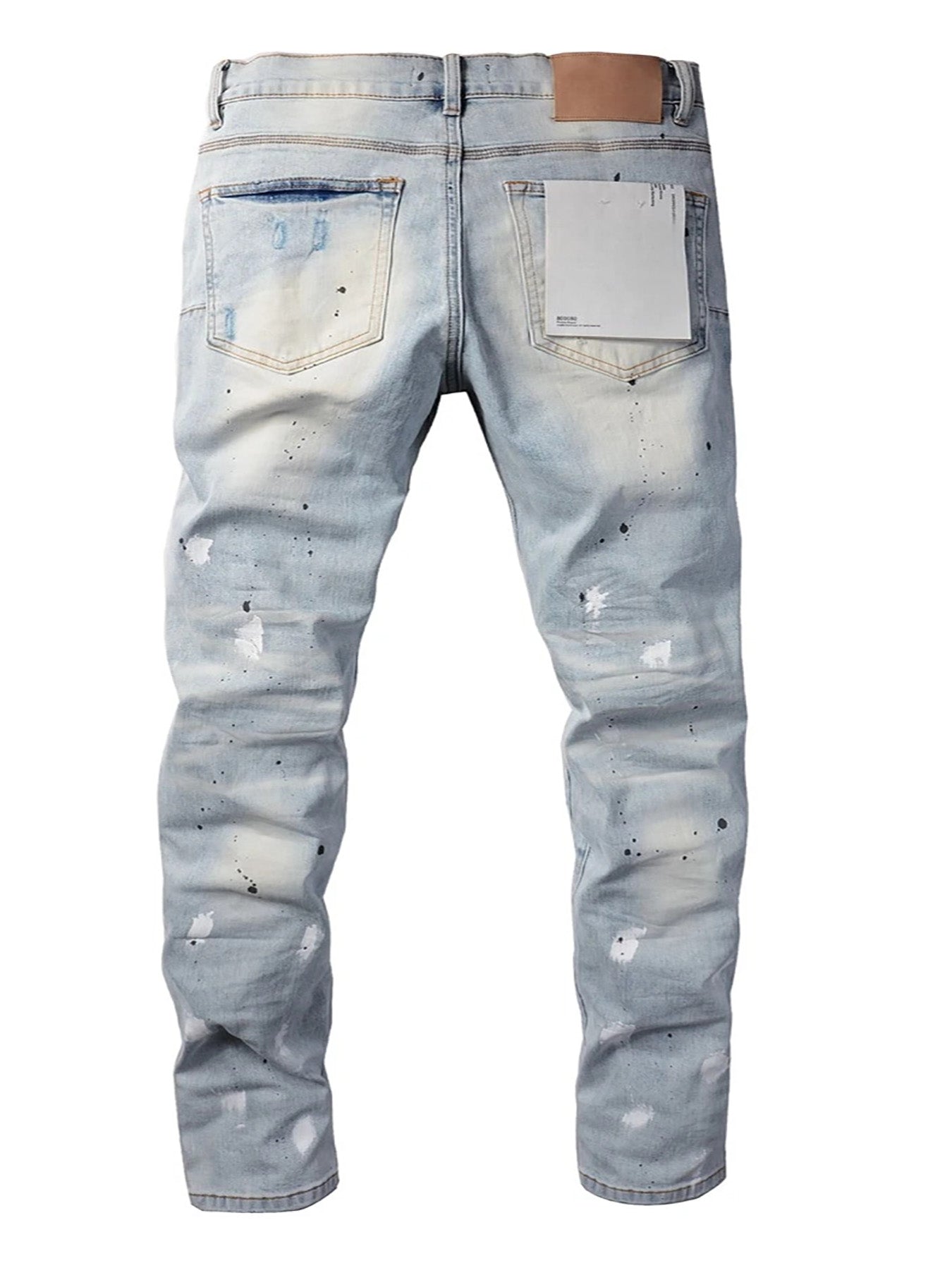 Back view of Shanxi Stretchy Slim Straight Pants, showcasing stylish slim straight pants for men in a distressed design.