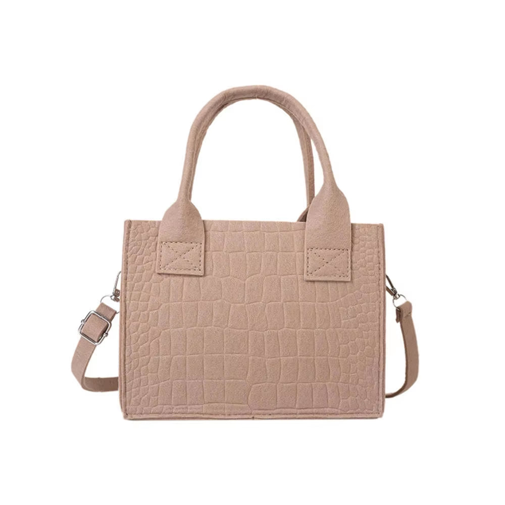 2023 New Pu leather women crossbody bags in beige with textured finish and detachable strap.