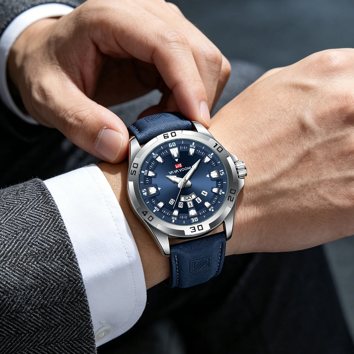Men’s Business Quartz Watch – Leather Strap & Day-Date Display