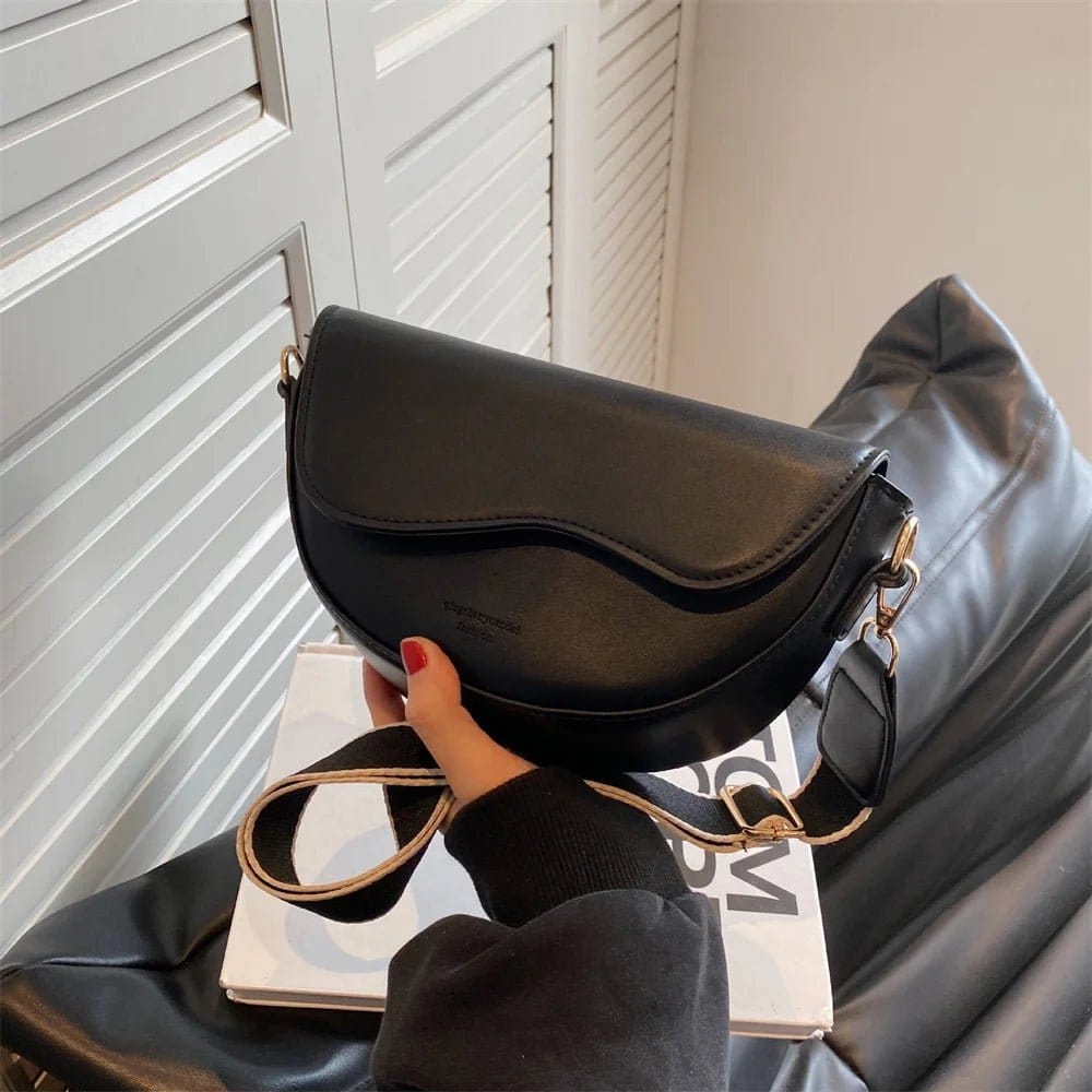Women's crossbody bags with stylish strap in elegant black PU leather design