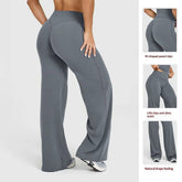 High-Waisted Straight Leg Yoga Pants for Women - Butt Lifting Loose Fit Workout Trousers for a Slimming Effect