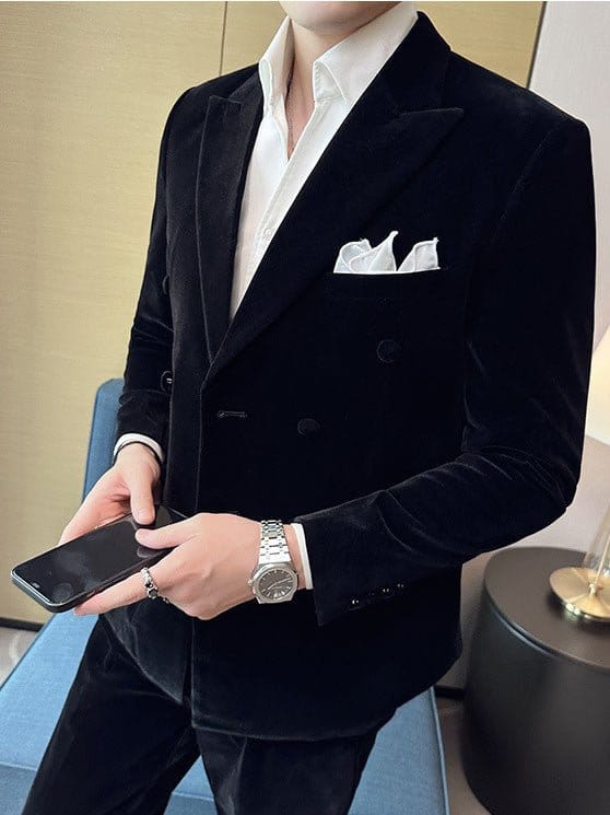 Men's Double-Breasted Velvet Two-Piece Suit | Silver Fox Sales