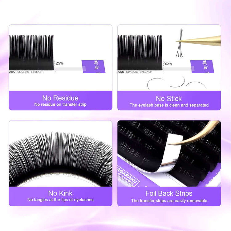 NAGARAKU individual eyelash extension lashes features: no residue, no stick, no kink, and foil back strips for easy use.
