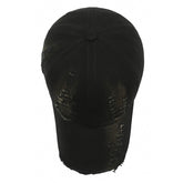 vintage baseball cap for men in black with a distressed look, top view showcasing the crown design.