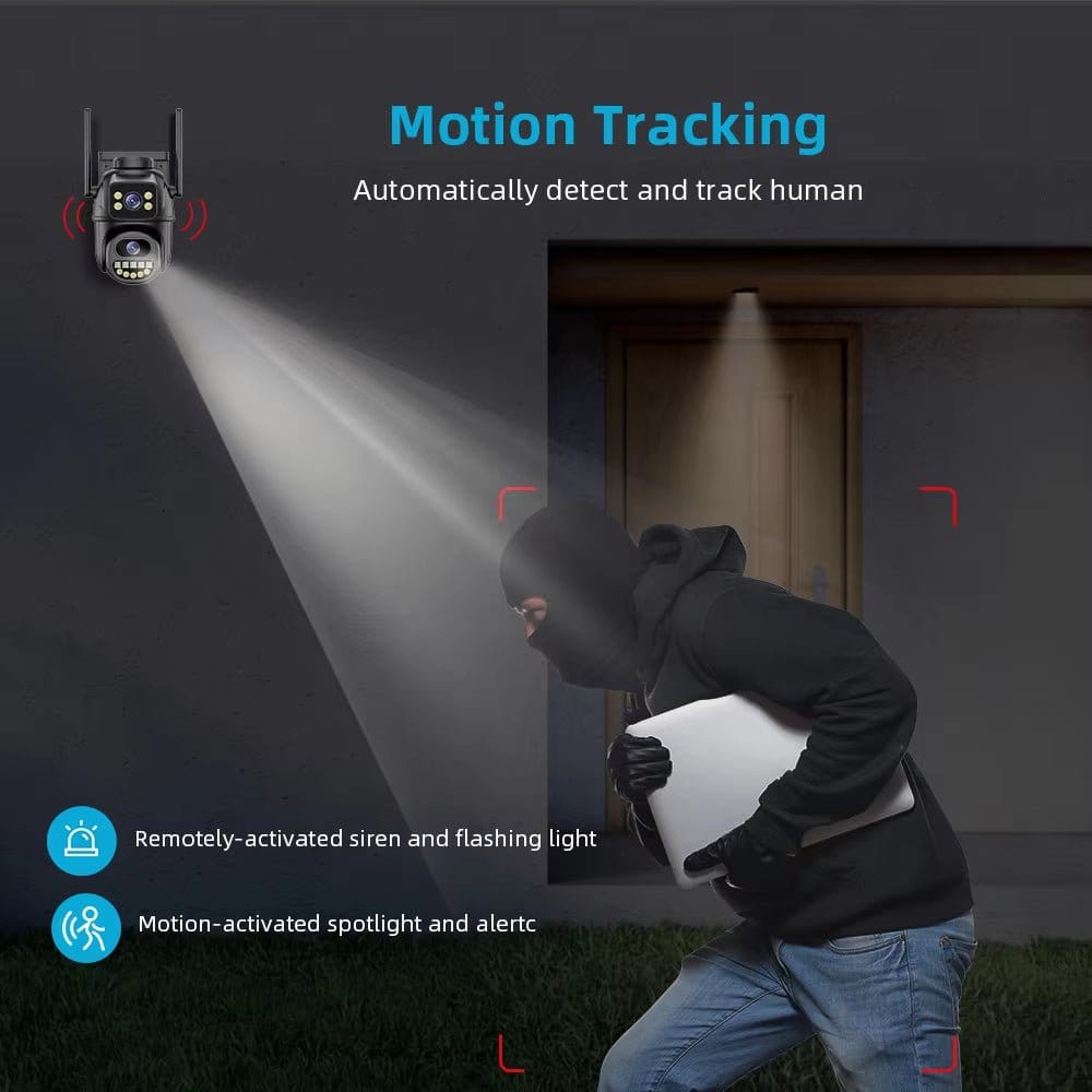 4K HD Wifi PTZ camera with AI tracking showing motion tracking feature for human detection and alert.