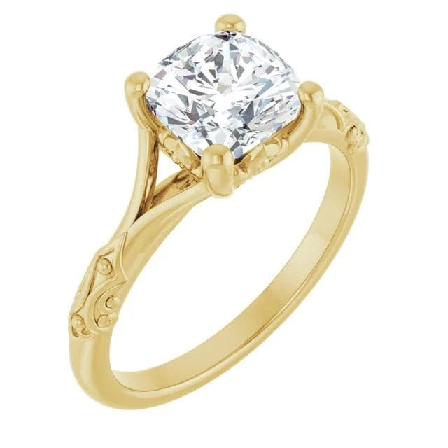 14K Yellow Gold Vintage Cushion Solitaire Ring 2CT | Silver Fox Sales