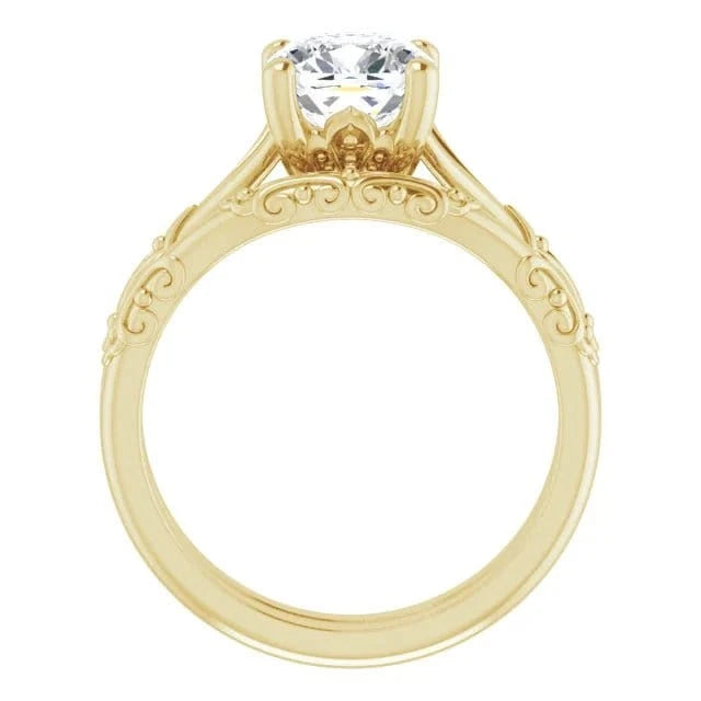 14K Yellow Gold Vintage Cushion Solitaire Ring 2CT | Silver Fox Sales