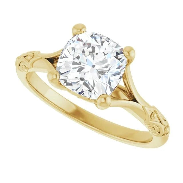 14K Yellow Gold Vintage Cushion Solitaire Ring 2CT | Silver Fox Sales