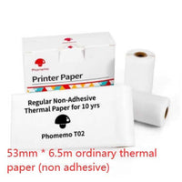 Portable mini label printer for students, featuring non-adhesive thermal paper rolls and packaging.