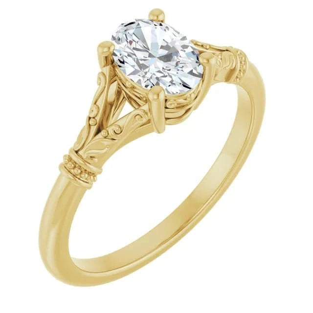 Vintage Sculptural Oval Engagement Ring 14K Yellow Gold | Silver Fox Sales