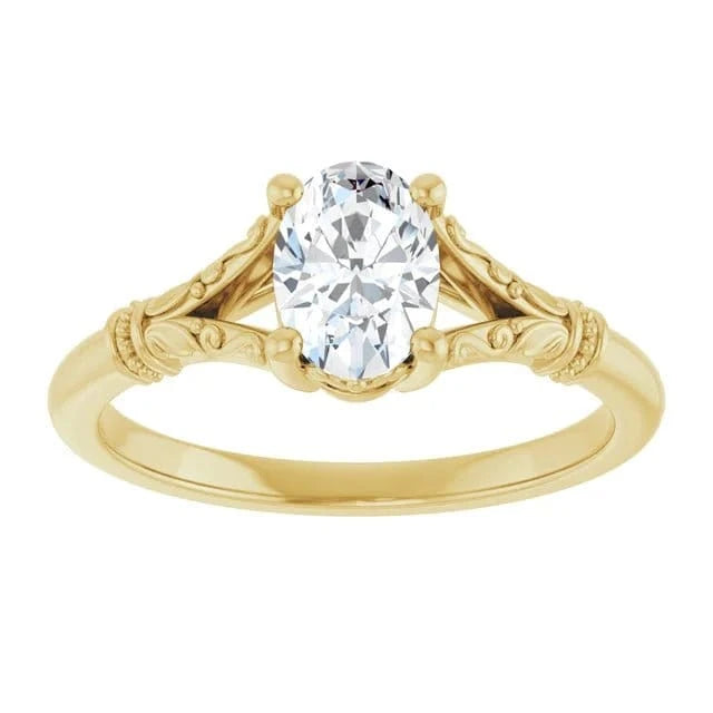 Vintage Sculptural Oval Engagement Ring 14K Yellow Gold | Silver Fox Sales