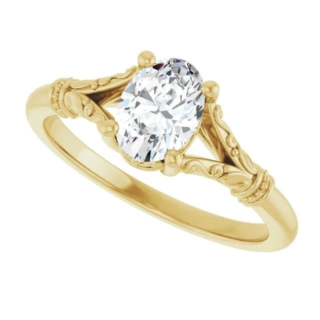 Vintage Sculptural Oval Engagement Ring 14K Yellow Gold | Silver Fox Sales