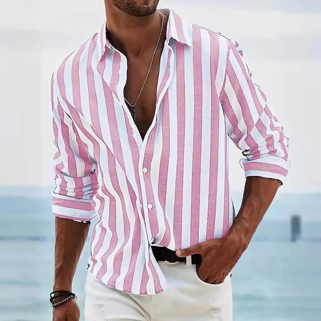 Striped Print Casual Loose Long-sleeved Shirt