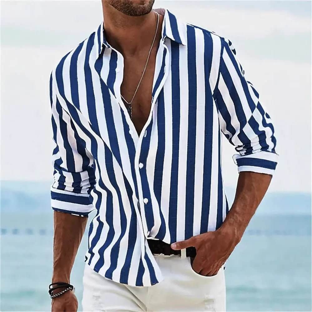 Striped Print Casual Loose Long-sleeved Shirt