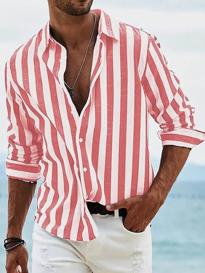 Striped Print Casual Loose Long-sleeved Shirt