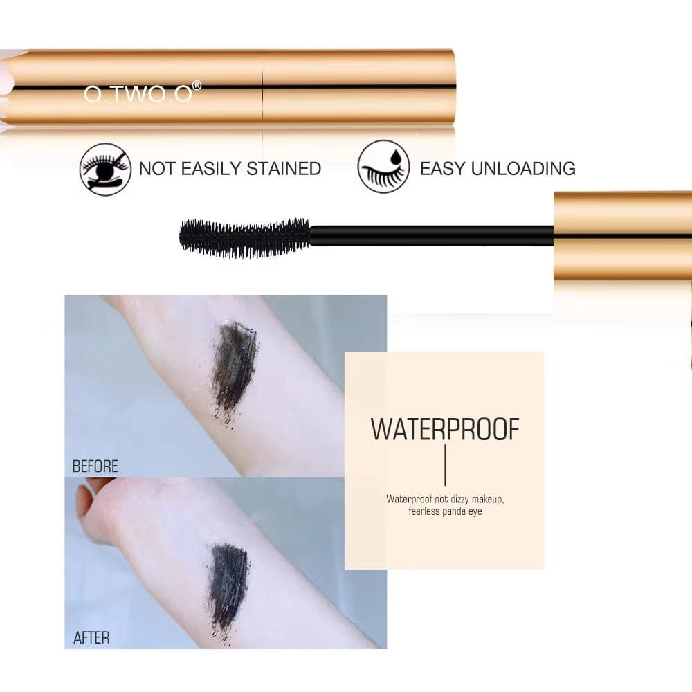 3D mascara lengthening waterproof mascara showing before and after results with easy removal and no staining