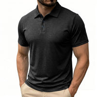 Mens casual button-down shirt in dark gray, short sleeves, stylish loose version for comfortable wear.