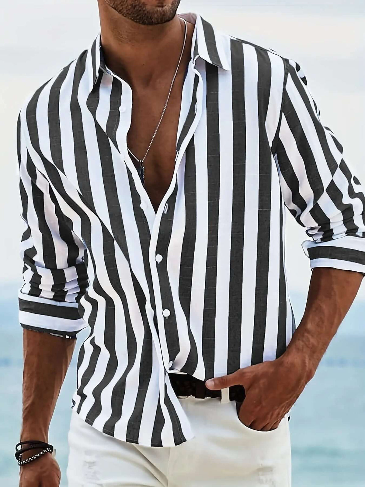 Striped Print Casual Loose Long-sleeved Shirt