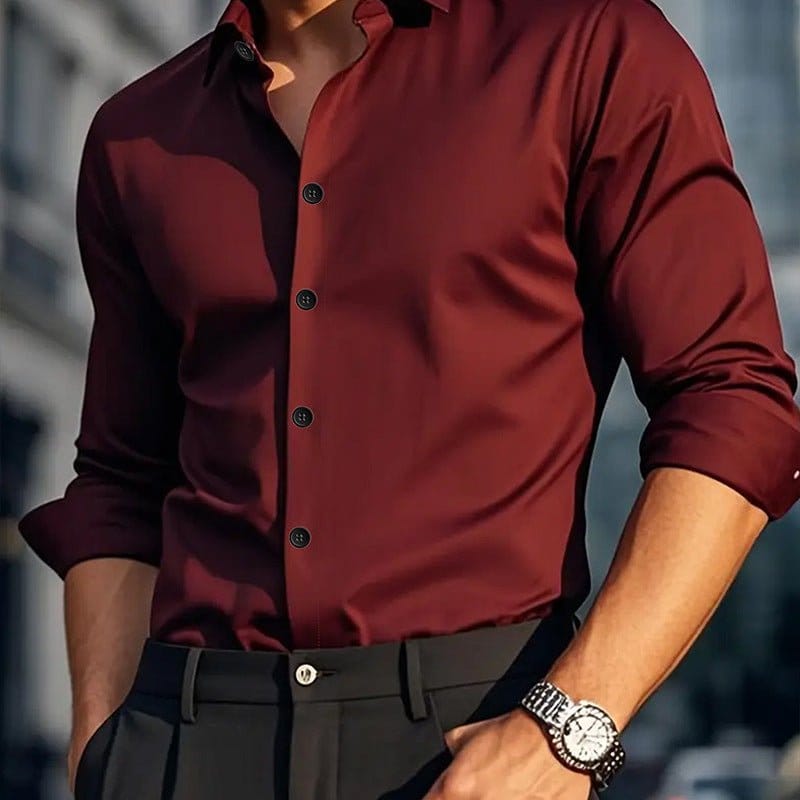 Men's Casual Solid Color Long-Sleeve Shirt | Silver Fox Sales