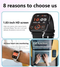 SmartWatch 1.83" Bluetooth – Heart Rate & Fitness Tracker for Men & Women with HD screen and call function.