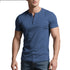 Mens casual crew-neck t-shirt in denim blue, featuring a slim fit and short sleeves for a stylish casual look.