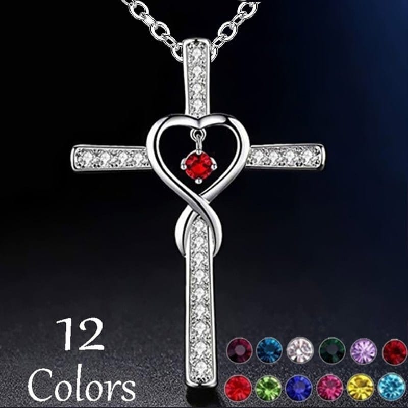 Infinity Love God We Trust Christian Cross Birthstone Crystal Pendant Necklace Colour Gems Zircon Heart | Silver Fox Sales