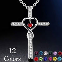 Infinity Love God We Trust Christian Cross Birthstone Crystal Pendant Necklace Colour Gems Zircon Heart | Silver Fox Sales