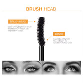 Brush head of lengthening waterproof mascara for maximum lash reach, lift, separation, and curl.