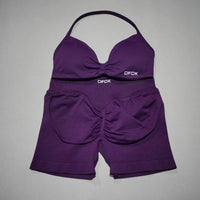 Women 2PCS Fitness Sports Set Lace up Yoga Bra High Waist Short Leggings Seamless Cycling Running Workout Activewear