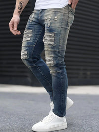 Men’s Ripped Stretch Jeans – Navy High Street | Urban Cool 25 Edition