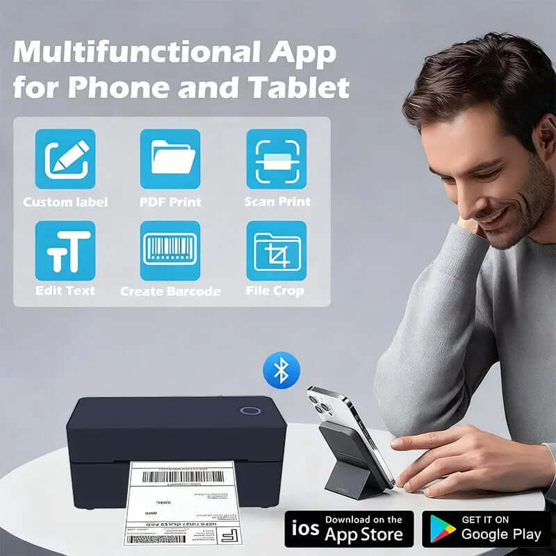 Multifunctional App for Phone and Tablet - Wireless Bluetooth Thermal Shipping Label Printer 4X6 Support Android Mac Iphone Windows - Shipping Label Printer