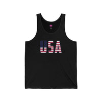USA flag tank top in Black, unisex patriotic sleeveless shirt