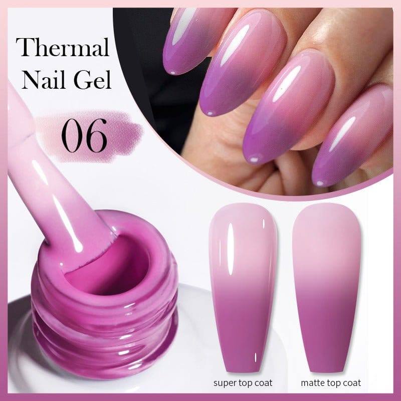UV color change nail polish in gradient shades of pink with thermal effect for beautiful manicured nails.