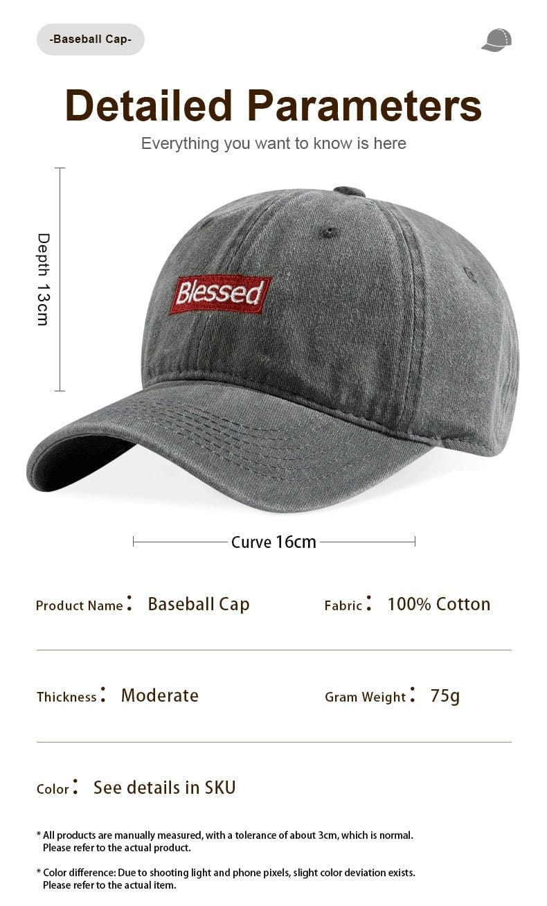 Vintage Washed Blessed Embroidered Baseball Cap Adjustable Unisex Streetwear Dad Hat | Silver Fox Sales